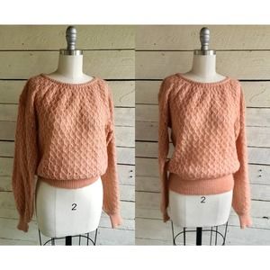 80s  I. Magnin mohair peach sweater lace full sleeves small lightweight dressy